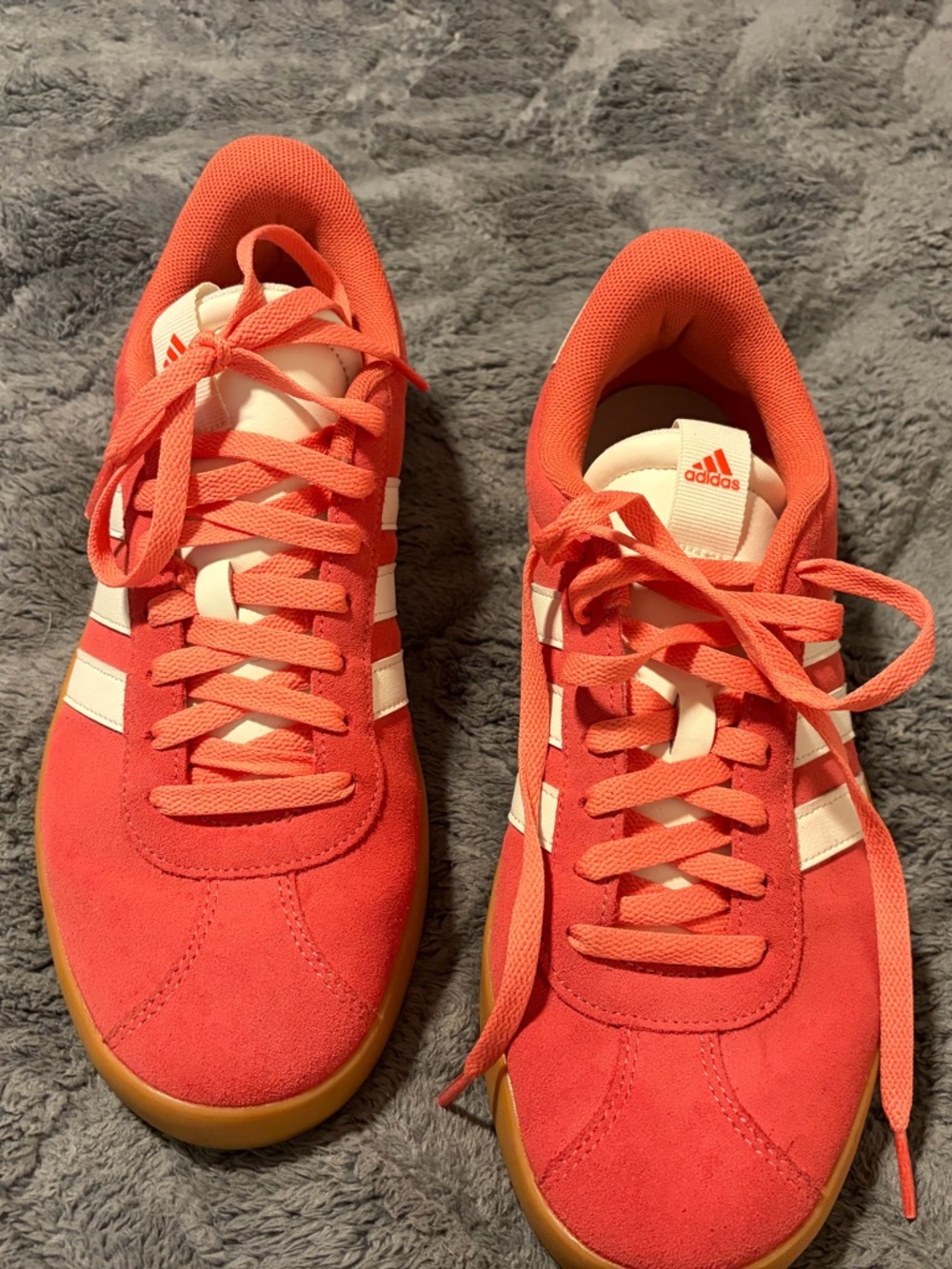 Adidas Women's Red Sneakers with Cream Stripes